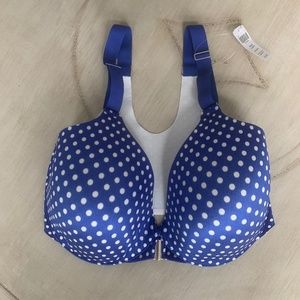 NWT Soma Vanishing Back Full Coverage Bra Front Closure Mod Dot Jewel Blue 34DD